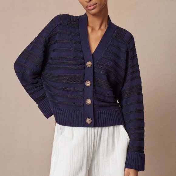 Me+EM Raised Stripe Cotton Cardigan - Picture 1 of 7